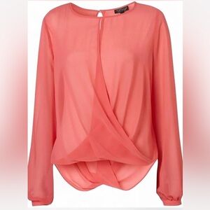 Topshop Coral Draped Blouse
